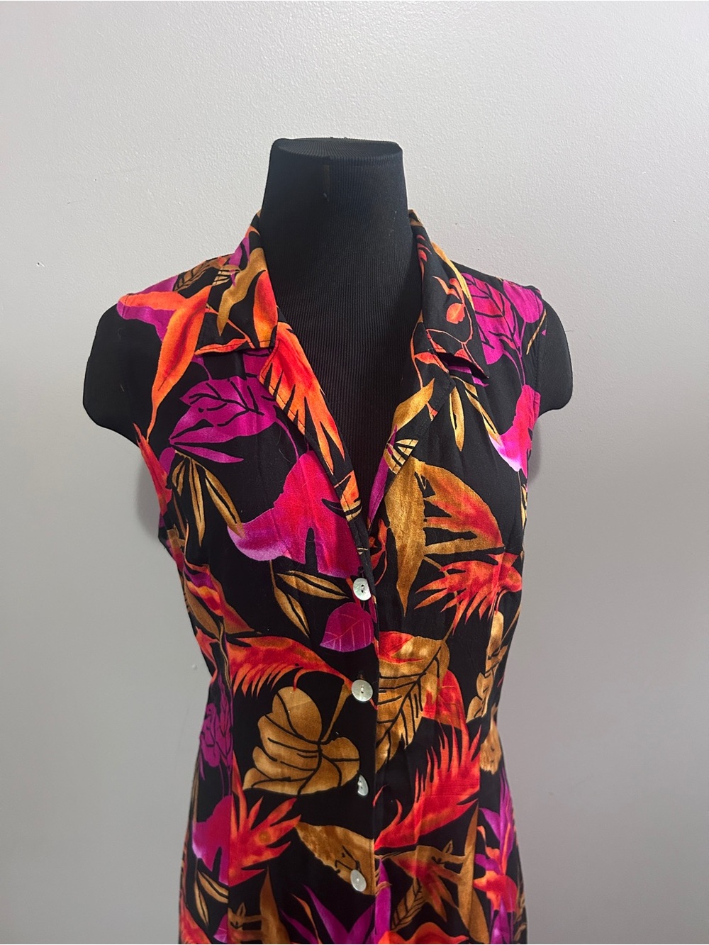 California Krush Tropical Print Maxi Dress L 100% Rayon Resort Vacation Dress - Picture 5 of 7
